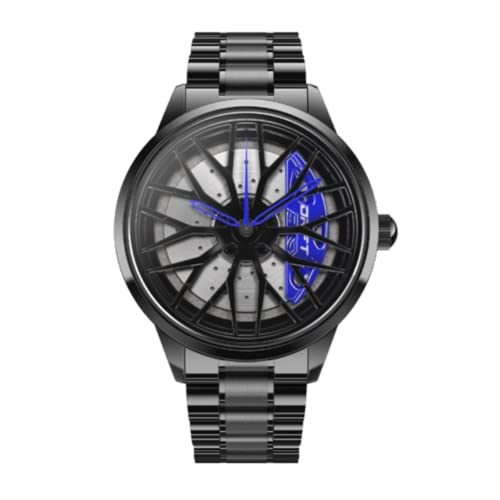 DriftElement Motorsport Felgenuhr Herren - Sportwagen Männer Armbanduhr im 3D Design der Sternspeichen M8 Felge aus Edelstahl - Custom Designer Uhr mit Mineralglas (Blau)