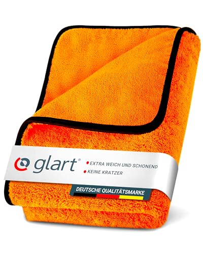 Glart 44WG Auto Trockentuch XXL 90x60 cm – Mikrofaser Poliertuch orange, extrem saugstark, fusselfrei, waschmaschinenfest