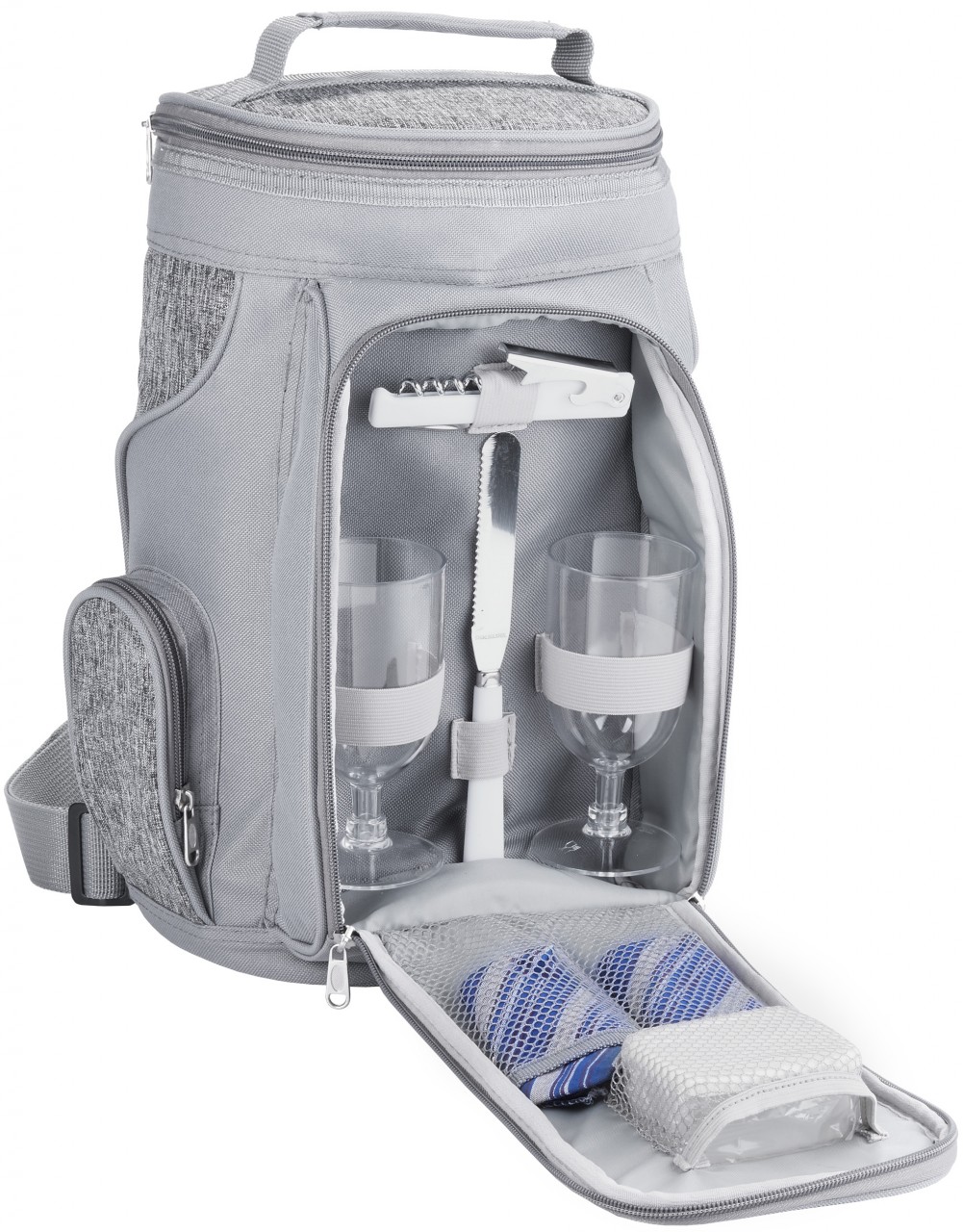 BRUBAKER Kühltasche für 2 Flaschen Wein und Champagner bis 1,5 l, gepolsterte Weinkühltasche - Picknicktasche, 20 x 36 x 17 cm, Polyester, silber