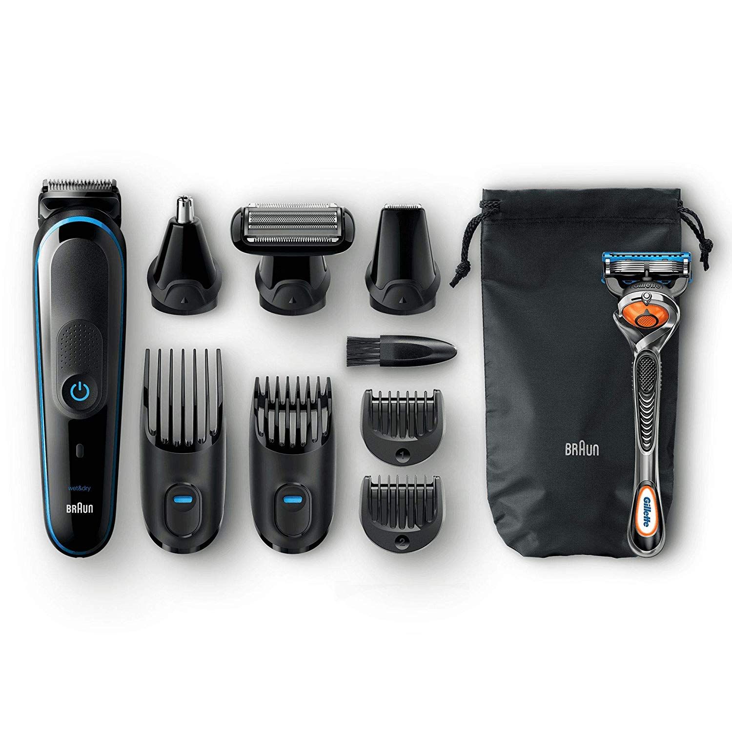 Braun 9-in-1 Multi-Grooming-Kit MGK5080, Barttrimmer und Haarschneider, Körperhaartrimmer, Ohren- und Nasenhaartrimmer, Präzisionstrimmer, mit AutoSense-Technologie, Schwarz