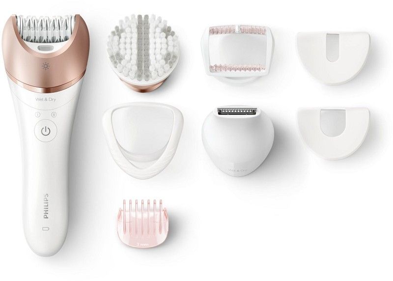Philips Epiliergerät Satinelle Prestige BRE644-00-Nass- und Trocken Epilierer inkl. 7 Zubehörteile für eine mühelose Anwendung an Beinen, Körper, Gesicht & Bikinizone für langanhaltend glatte Haut