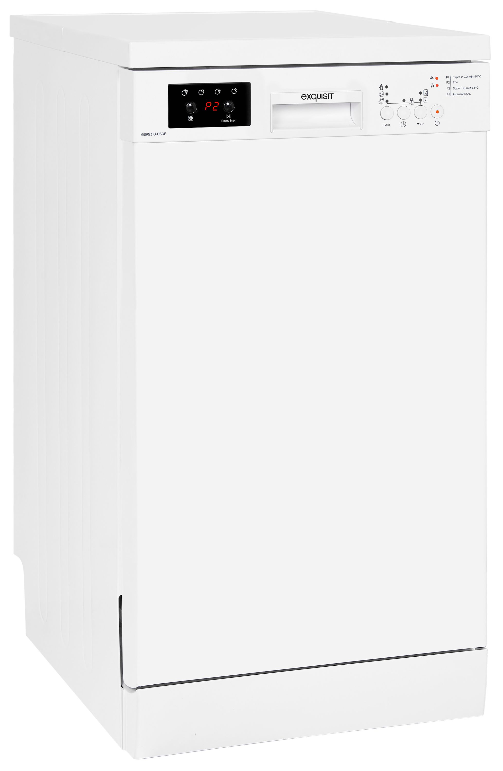 Exquisit GSP9310-060E weiss, Geschirrspüler, E, Geräuschemissionsklasse C, Geräuschemissionen 49 Dezibel