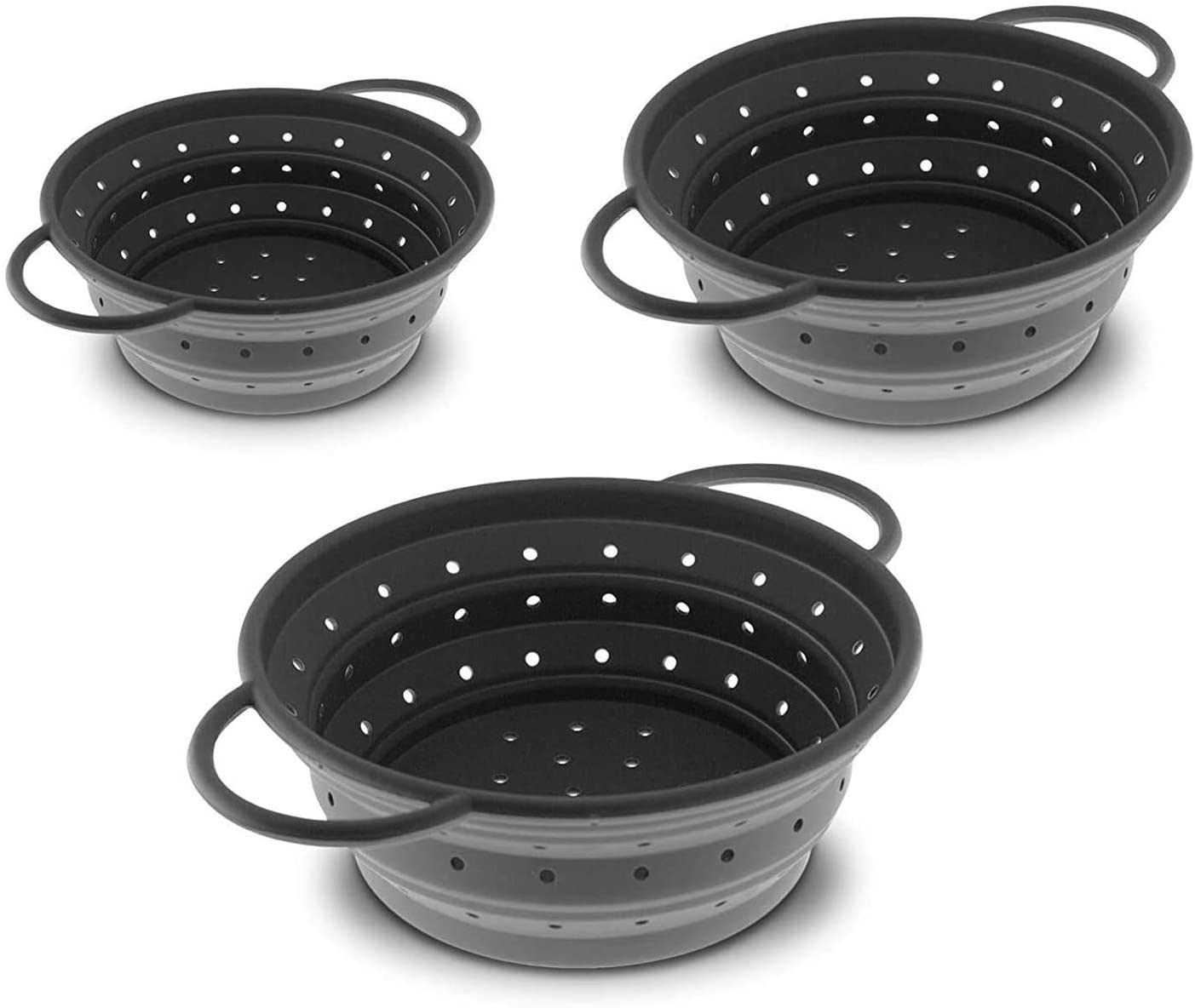 Coolinato Set 3tlg faltbares Silikon-Sieb grau