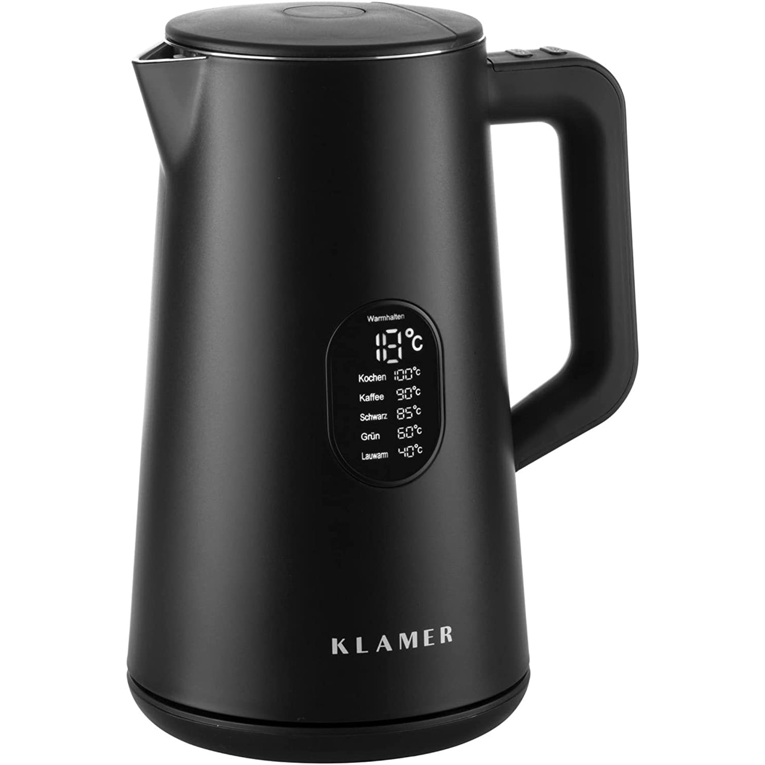 KLAMER Wasserkocher, 1800W, 1,5L, elektrisch, mit Temperatureinstellung zwischen 40-100°C, schwarz