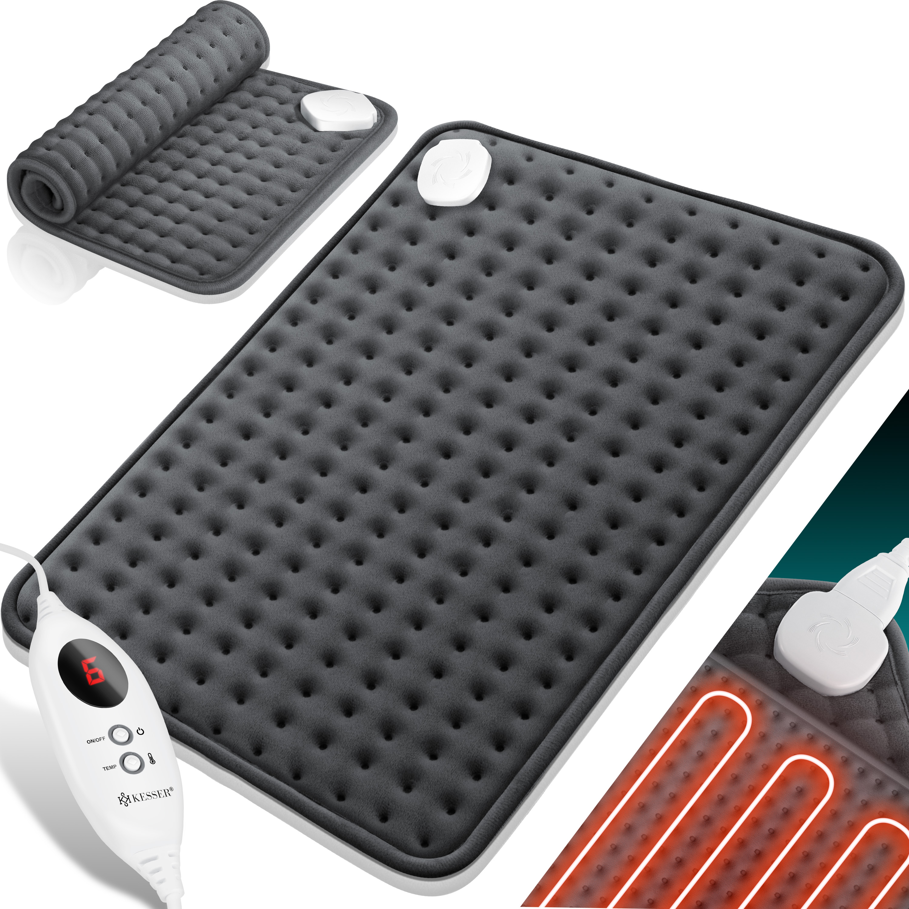 KESSER Heizkissen mit Abschaltautomatik Wärmekissen Elektrisch 100 Watt mit 6 Temperaturstufen , waschbar, für Rücken, Nacken, Schulter , Füße, für Mensch und Tier 30x60cm Anthrazit