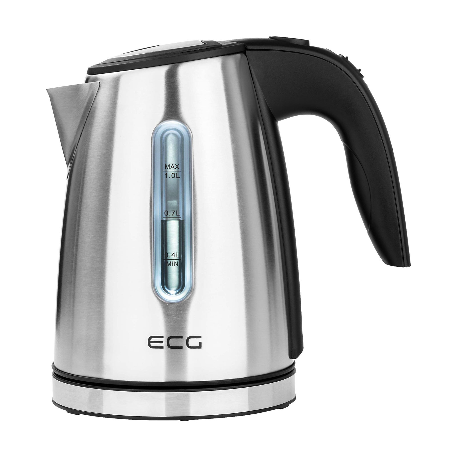 ECG RK 1050 Wasserkocher, 1500 Watt, 1 Liter, Wasserstandanzeige, Edelsthal, Kunstsstoff, silber