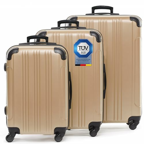 FERGÉ Kofferset 3 teilig Hartschale QUÉBEC Champagner Reisekoffer Trolley-Set 3er Set Hartschalenkoffer Roll-Koffer 4 Rollen 100% ABS
