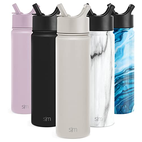 Simple Modern Water Bottle with Straw Lid Vacuum Insulated Stainless Steel Metal Thermos Bottles | Reusable Leak Proof BPA-Free Flask for Gym, Travel, Sports | Summit Collection | 22oz, Almond Birch