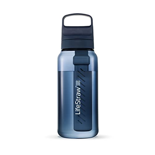 LifeStraw Go Serie - BPA-freie Trinkflasche mit Wasserfilter 1l für Reisen und den täglichen Gebrauch - entfernt Bakterien, Parasiten, Mikroplastik und verbessert den Geschmack, Aegean Sea (blau)