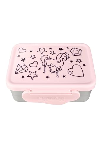 ergobag Lunchbox Edelstahl Brotdosen Set, 2er-Set (1 große und 1 kleine Dose), 100% BPA-frei, mit Motiven für Kinder