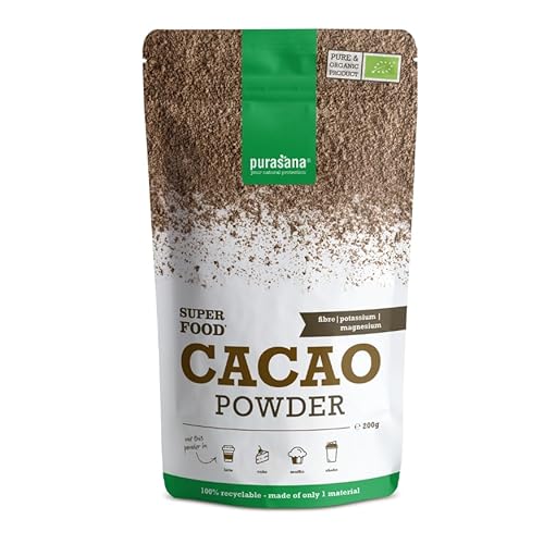 Purasana Bio Kakaopulver, 200g ungesüßt, Rohkakao Pulver ohne Zucker, Vegan & Bio-zertifiziert