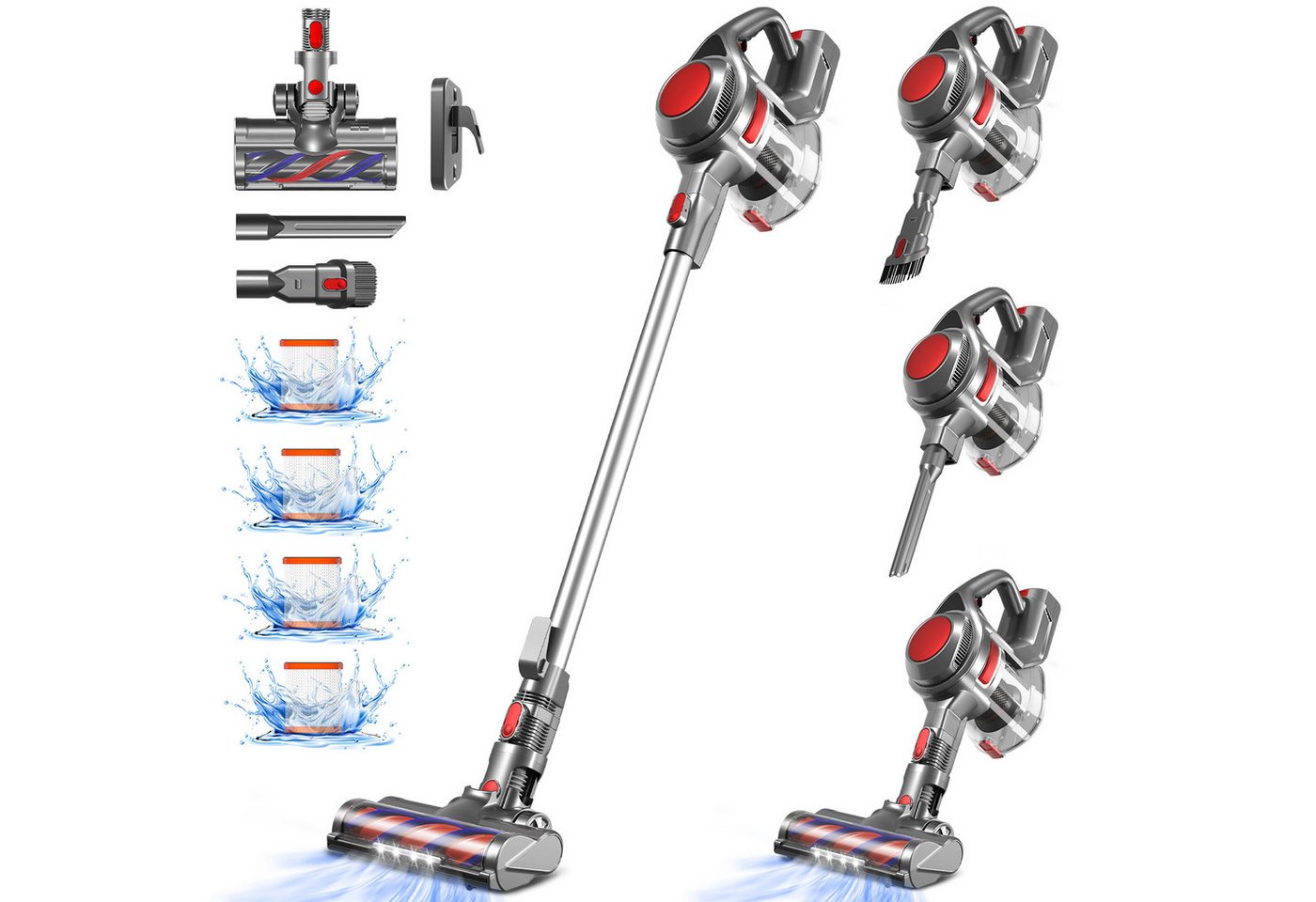 Adormii Akku-Hand- und Stielstaubsauger, kabellos, 50000Pa Saugkraft, 50 Min Laufzeit, 1.6L, beutellos, HEPA×4, ideal für Tierhaare, Teppich und Hartboden