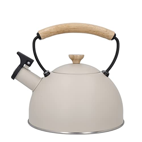 La Cafetière LCWHKETLAT Latte Flötenkessel mit Holzgriff, 2,5 l, Edelstahl, cremefarben