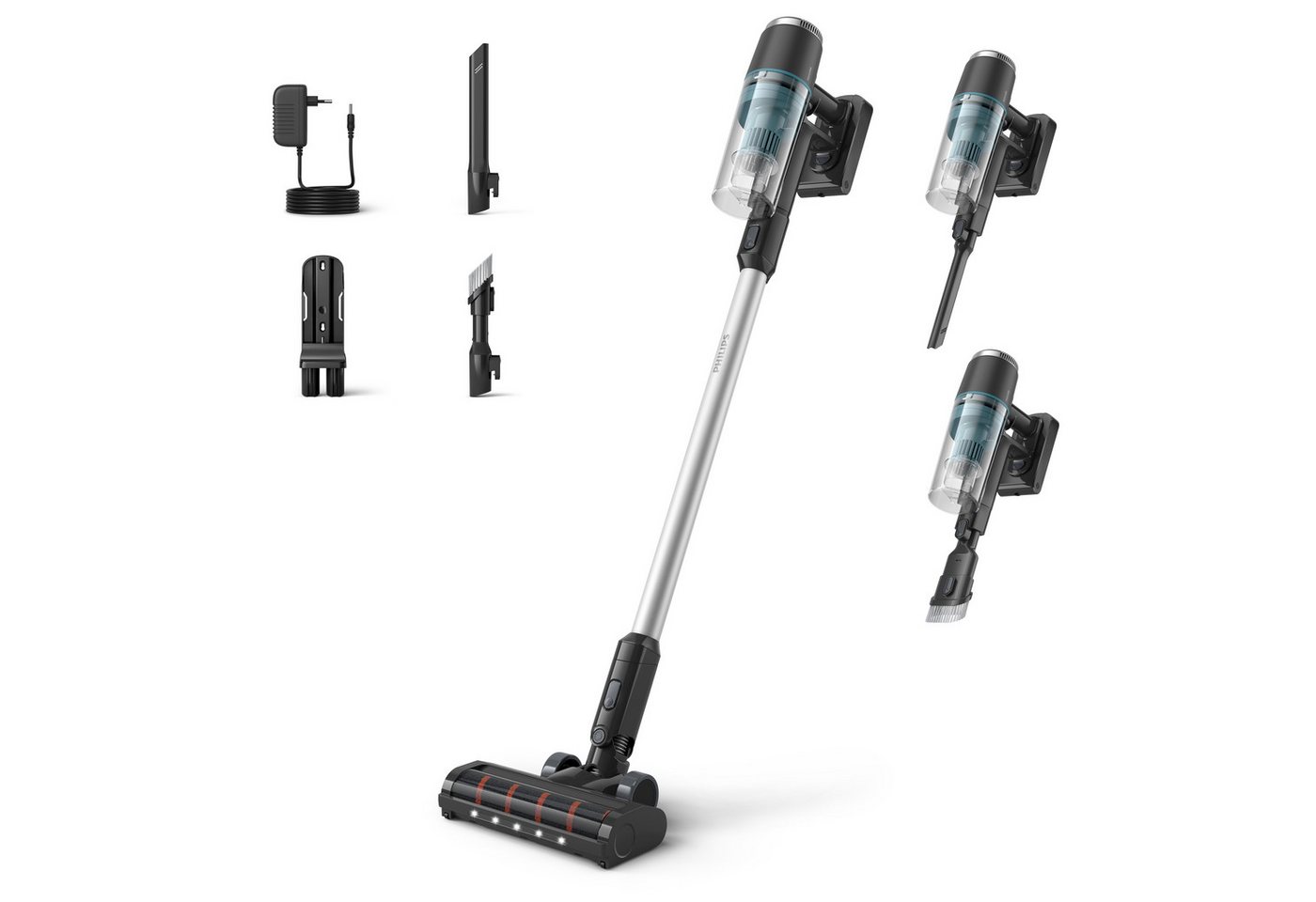 Philips Akku-Hand-und Stielstaubsauger XC3031/01 3000 Series "Staubentdecker", beutellos, mit 60 Minuten Laufzeit, 50,4 W, inkl. 2 Zubehörteile