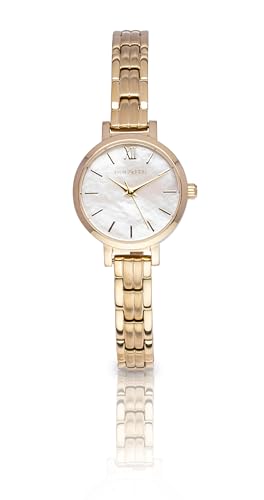 Holzkern Quarzuhr Hanwi, elegante Armbanduhr für Damen, goldfarben mit perlmutt Zifferblatt, 5 bar wasserdicht