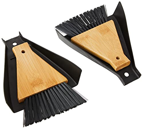 Relaxdays Tischkehrset, 2 Stück, Tischbesen & Kehrschaufel, für Esstisch & Küche, Bambus & Kunststoff, Natur/schwarz