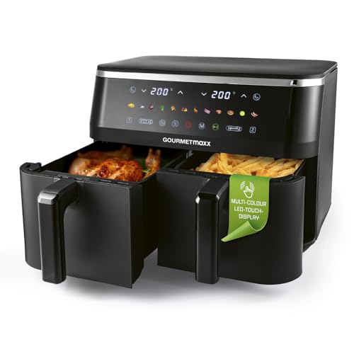 GOURMETmaxx Doppelkammer-Heißluftfritteuse 2 x 4,5 l mit Touchscreen, 12 Programmen und 3100 W Leistung