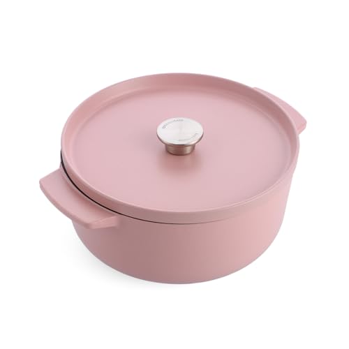 KitchenAid Cast Iron 26cm/5,2L Kasserolle mit Deckel, PFAS-freie Emaille Innenseite, Ergonomischer Griff, Ofenfest bis 260°C, Dried Rose