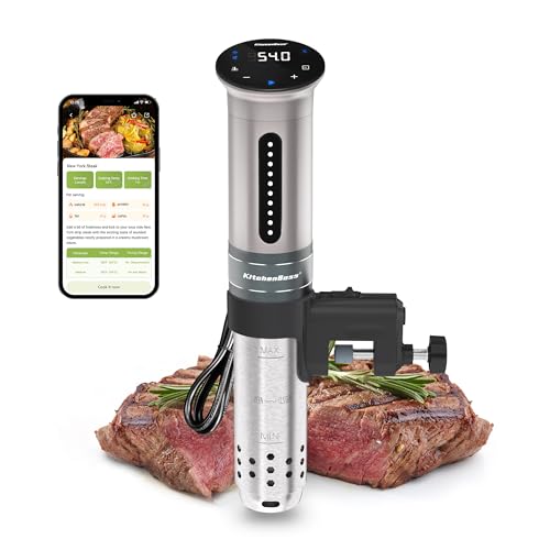 KitchenBoss Sous Vide Stick Garer, 1100W Präzisionskocher mit Wi-Fi App-Steuerung, IPX7 wasserdicht, LED Touch Display, ultra-leise Tauchzirkulator