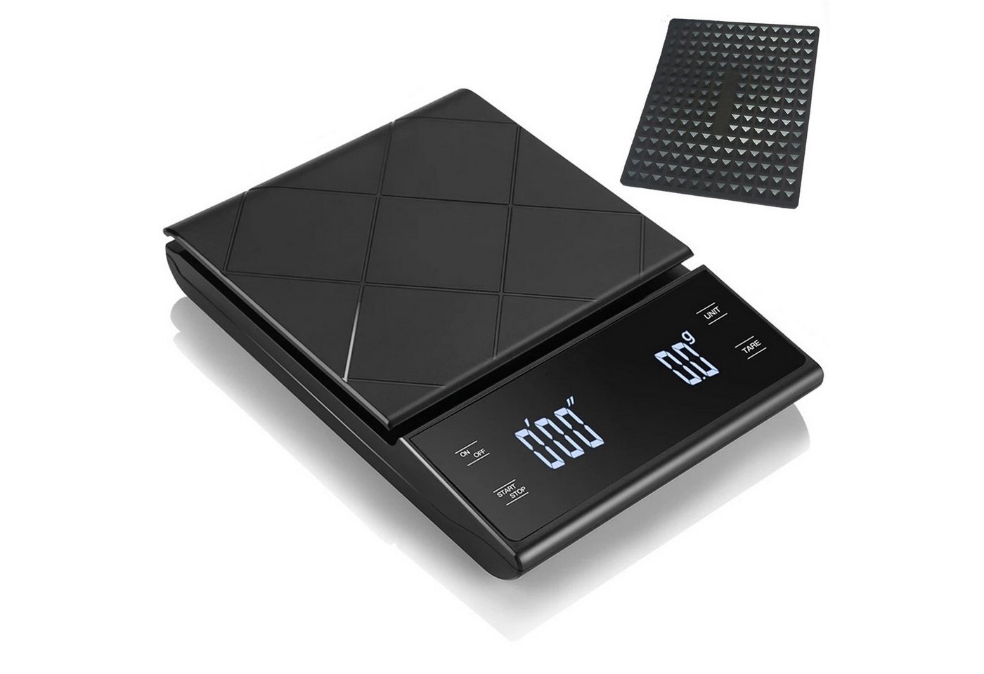 BlingBin USB Wiederaufladbare Küchenwaage, Digitale Kaffeewaage mit Timer, 3kg/0,1g, LCD-Display, Schwarz