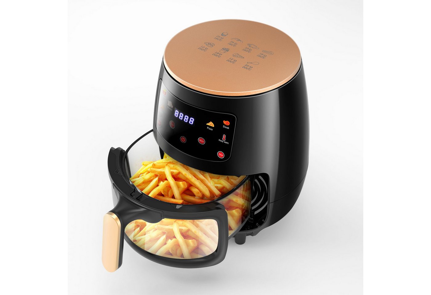 oyajia Heißluftfritteuse 6L, 1800W Airfryer mit Sichtfenster, Glasfrittierkorb, 7 Programme, 60-Minuten-Timer, einstellbare Temperatur, ohne Öl