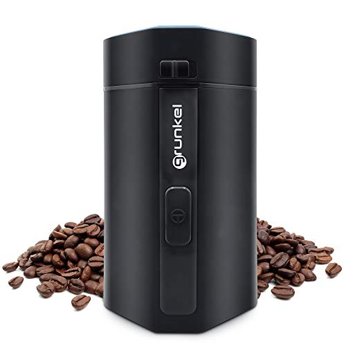 Grunkel - MO-150R - Kaffeemühle, Trockenfrüchte und elektrische Gewürze, mit Druckknopf und transparentem Visier, Fassungsvermögen 50 g, Edelstahlklingen - 150 W - Schwarz