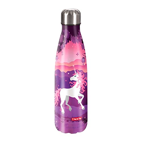 Step by Step Trinkflasche Unicorn Nuala, 0,5 l Edelstahlflasche mit BPA-freiem Schraubverschluss und Kindermotiven, violett/pink