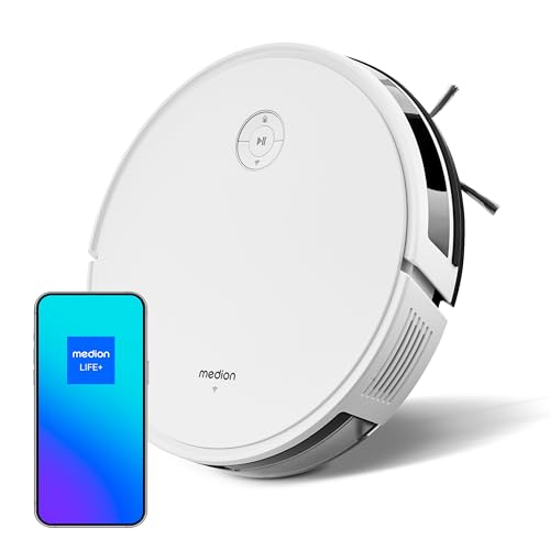 MEDION Saugroboter S35 (App- und Sprachsteuerung, 4000Pa Saugkraft, Gyro-Navigation in systematischen S-Linien, Teppicherkennung, Wandsensoren)