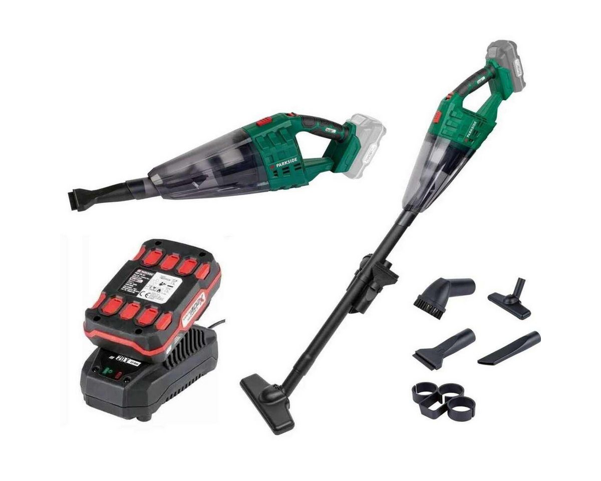 Parkside PHSSA 20-Li, Akku-Hand- und Stielstaubsauger 20V mit Bodendüse, Akku 2 Ah, Ladegerät, beutellos, kompakt, für nassen und trockenen Schmutz