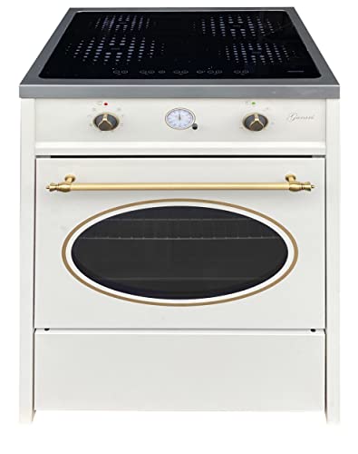 Gurari Induktionsherd mit Backofen 60 cm GCH E 612 Cr r + Grillplatte aus Gusseisen | Standherd Induktionskochfeld 4 Kochzonen | Heißluft | Grill | Creme