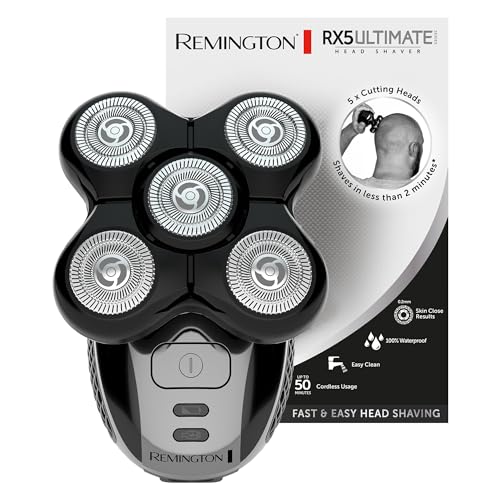 Remington Glatzen- Rasierer Herren elektrisch, Kopf- Rasierapparat Lithium (Schwarz, 5 Scherköpfe, glattes Rasurergebnis mit max. 0,2mm, Haar-Auffang-Kammer, Detail-Trimmer) XR1501