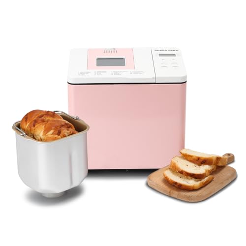 Swiss Pro+ Brotmaschine elektrisch - Mit diesem Brotbackautomaten auch glutenfreies Brot backen - Brotmaschine mit 19 Funktionen - Brot frisch - 550W - Rosa - Preisvergleich
