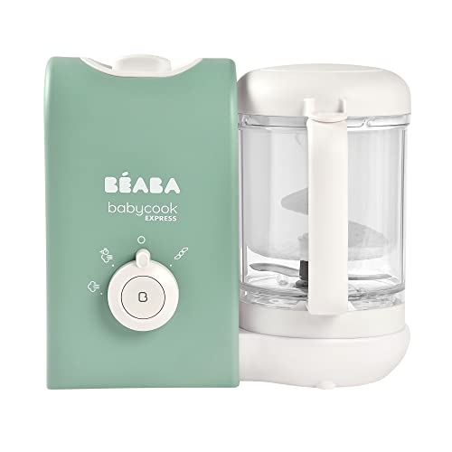 BEABA, Babycook Express, Baby Robot 4 in 1 Mixer/Standmixer, 15 Min. schnelles Kochen, Mixen nach Maß, schonendes und gesundes Dampfgaren, Auftauen, homogene Textur, Kapazität 1 250 ml, Salbeigrün