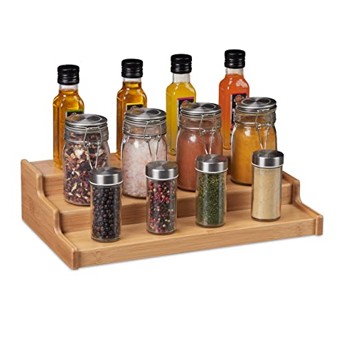 Relaxdays Gewürzregal Bambus, Gewürze, Kräuter, 3 Etagen, stehende Gewürztreppe für Arbeitsplatte, HBT 9x38x22 cm, natur, 1 Stück