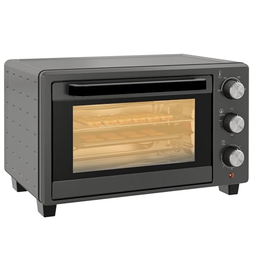 HOMCOM Minibackofen 21L 1400W 60 Min. Timer, Tischofen aus Edelstahl, Grau - Vielseitiger Mini Ofen mit präziser Temperaturregelung