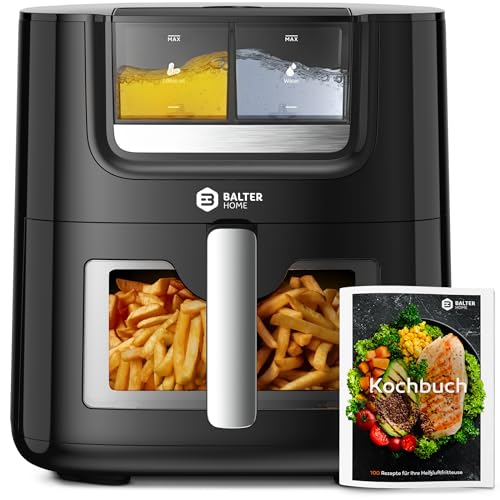 Balter Heißluftfritteuse Airfryer HL-710, 7,2L XXL, mit Öl- & Wasser-Spray Funktion, 10 Programme, Sichtfenster, inkl. 100 Rezepte