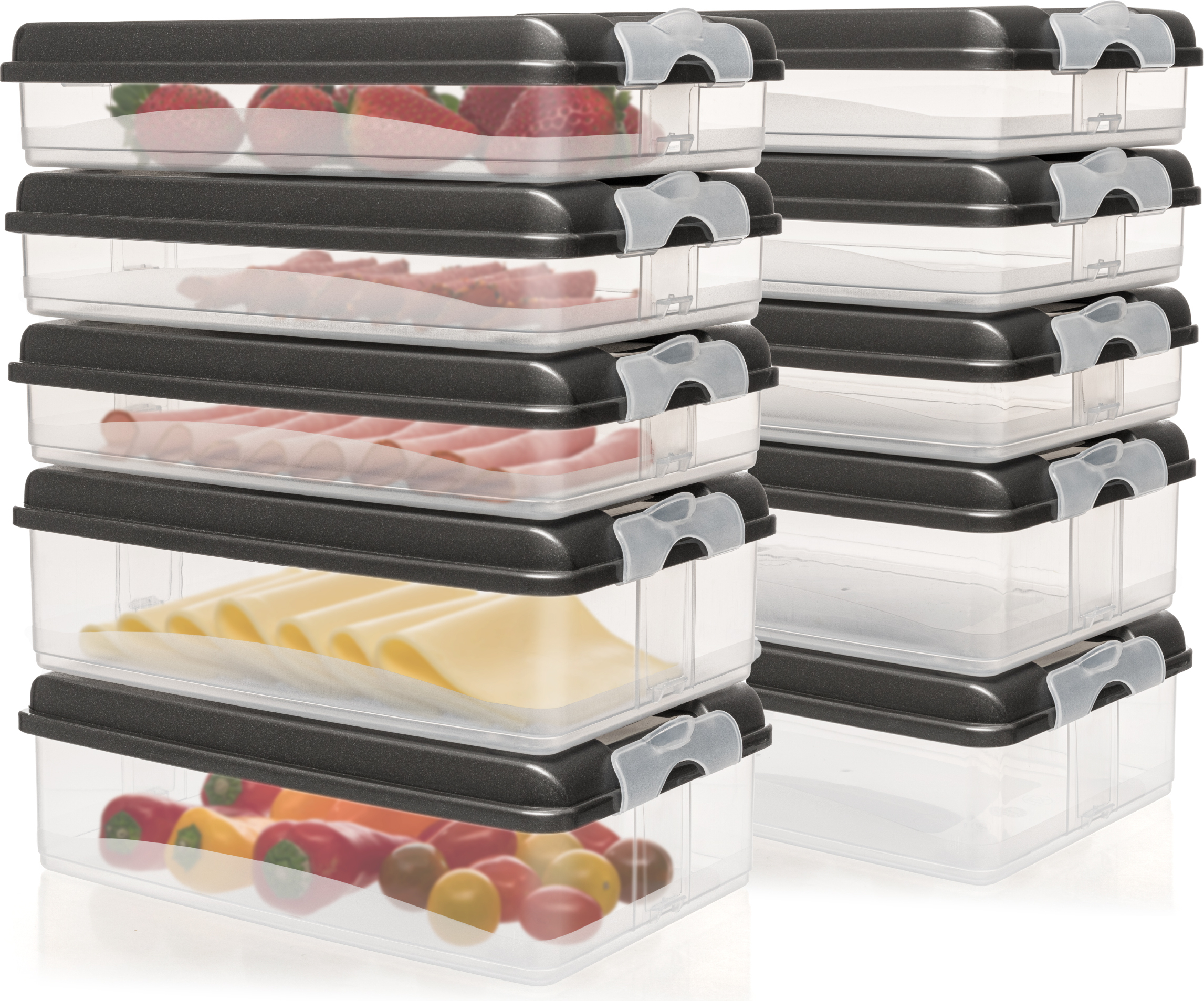 Hausfelder Aufschnittdosen für Kühlschrank, Wurst Aufbewahrung mit Deckel, stapelbar, BPA-frei, spülmaschinengeeignet, flexibel nutzbar, transparent