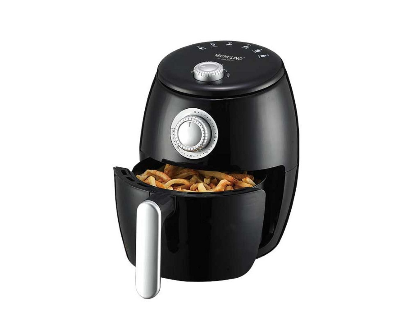 Michelino Heißluftfritteuse 1000W Airfryer 2,0L Stufenlose Temperaturregelung von 80 bis 200°C, antihaftbeschichteter Garkorb, schwarz