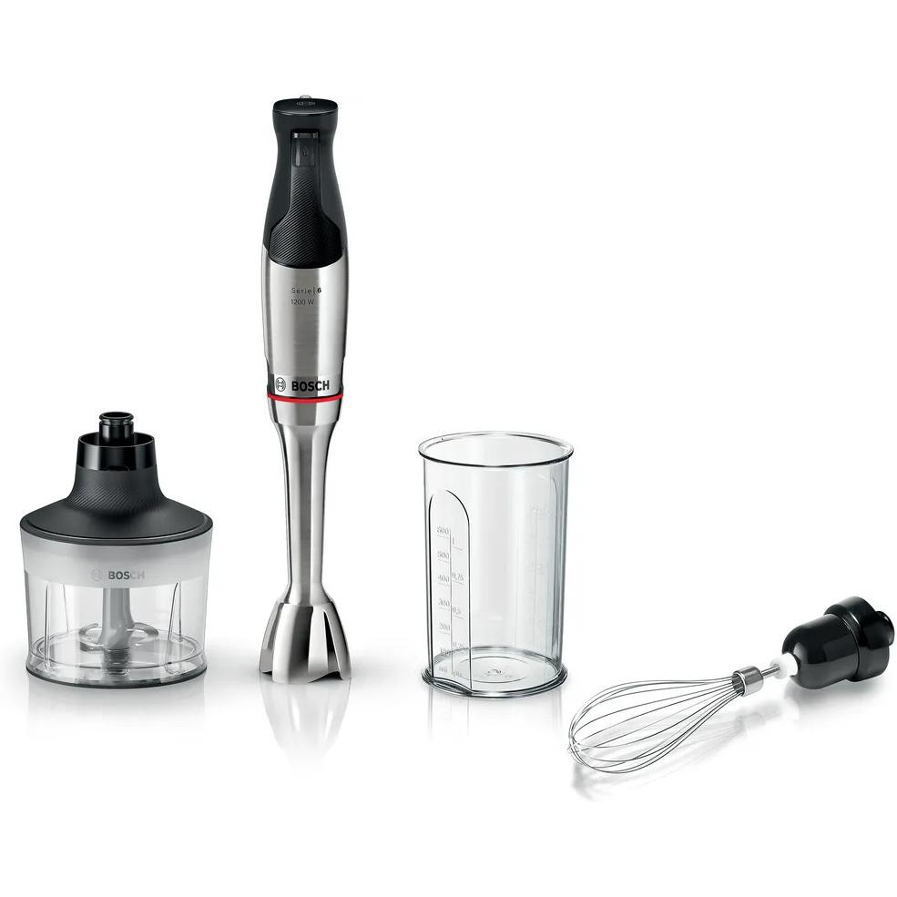 Bosch Hausgeräte MSM6M831, Stabmixer, 1200 W mit Edelstahlklingen, Silber, inkl. Zerkleinerer und Schneebesen, spülmaschinenfest