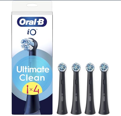 Oral-B Ultimate Clean Ersatzbürsten, Schwarz, 4 Stück, für elektrische Zahnbürsten Oral-B iO, effektive Plaque-Entfernung mit Farbwechsel-Borsten.