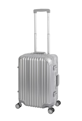Travelhouse London Koffer Handgepäck · Silber · Alu-Rahmen · Hartschalen in Polycarbonat · 4 Rollen · 2X TSA Zahlenschloss · 55x37x23cm · 47L