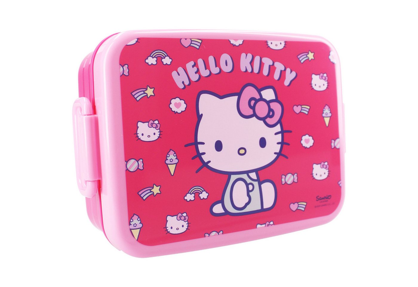 Hello Kitty Lunchbox, Kinder Essensbox mit Deckel und Schnappverschlüssen, pink 16 x 13 x 5 cm