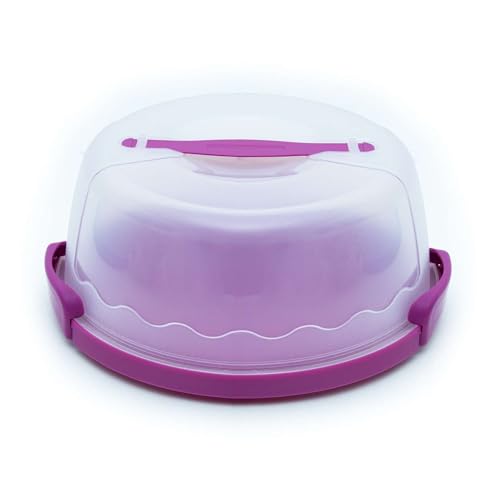 Intirilife Transportbox Behälter für Kuchen und Torten aus Kunststoff in Lila - Robuste Tortenglocke mit Klickverschluss und Tragegriff