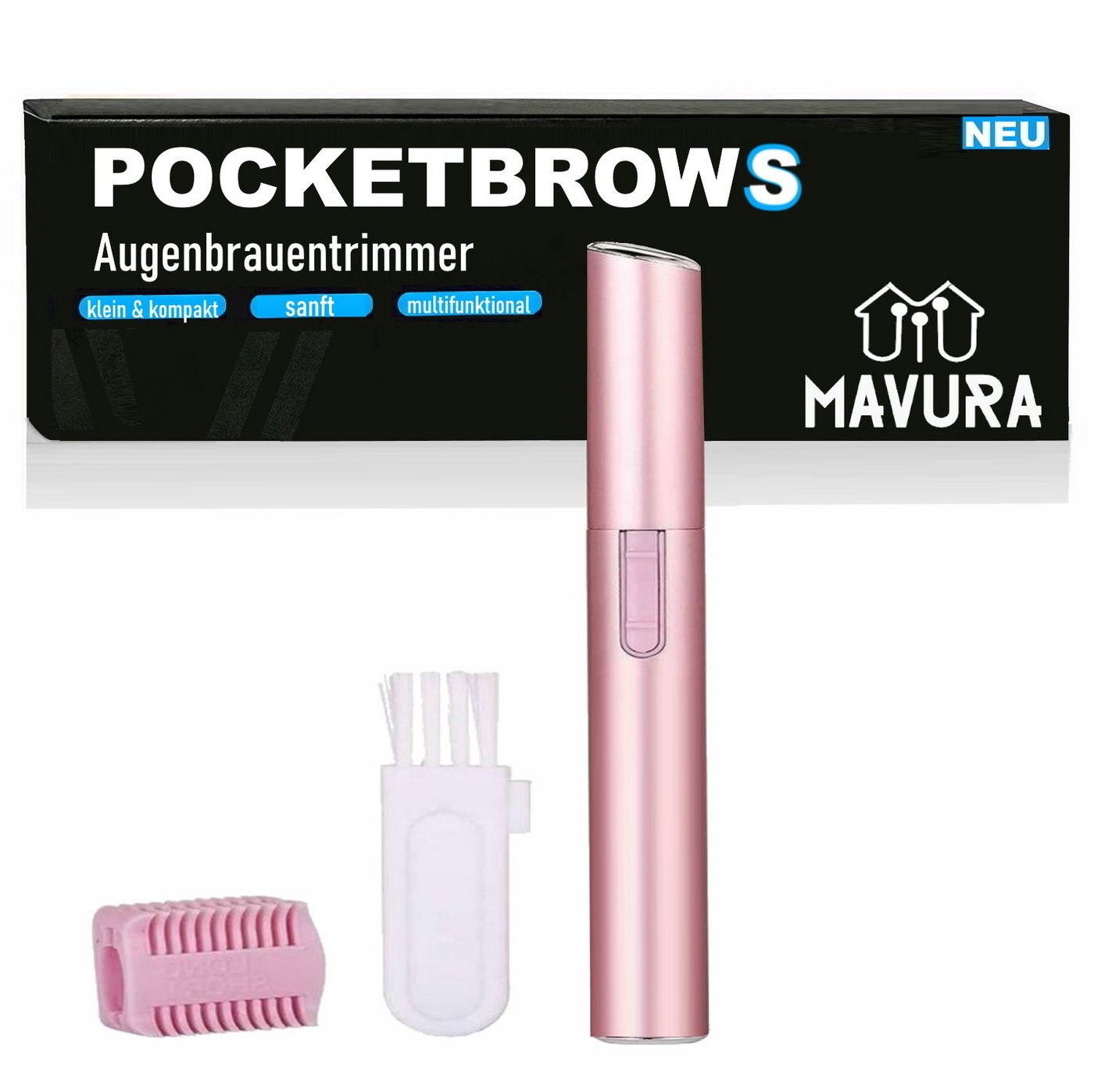 MAVURA POCKETBROWS Augenbrauentrimmer elektrisch, rosa, ideal für die Haut