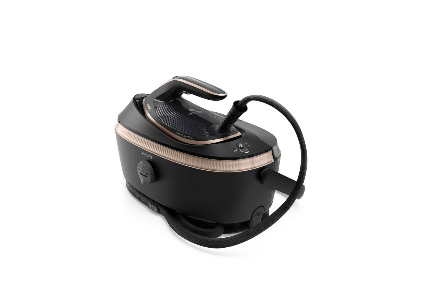 Philips Dampfbügelstation PerfectCare 8000 Series PSG8300/80, Schwarz/Gold, 3.120 Watt, OptimalTEMP, TurboPower-Dampfmotor, 850 g Dampfstoß, 1,4 L Wassertank