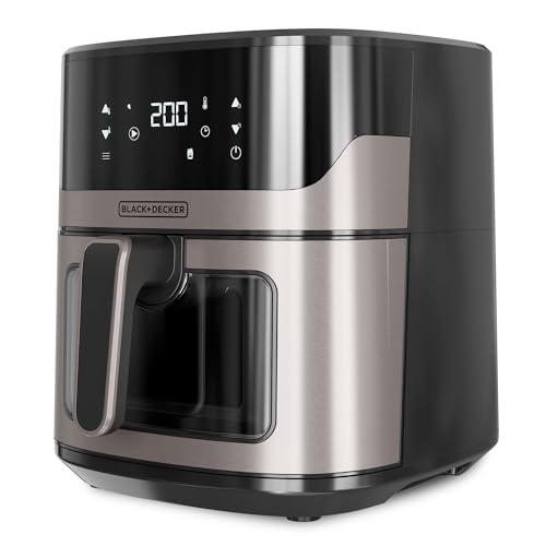 BLACK+DECKER BXAF6500E - 1600W Heißluftfritteuse, 6,5L, bis zu 1300g Pommes, transparentes Fenster im Korb, Temperatur von 80 bis 220ºC, 8 Programme
