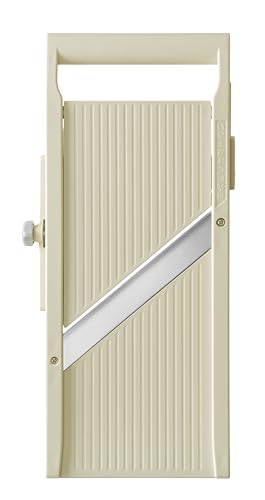 HENDI Japanische Mandoline Shōgun, Gemüsehobel mit Fingerschutz und integrierter Klinge, für hauchdünne Scheiben, 1-5 mm Schnittdicke, beige