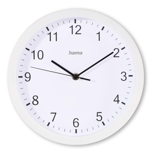 Hama Wanduhr Elba, Ø 25 cm, ohne Ticken, Weiß - Quarzuhr mit analoger Zeitanzeige