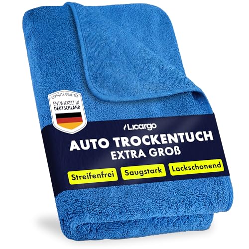 LICARGO Auto Trockentuch XXL 90×60 cm, extrem saugstark und fusselfrei für lackschonende Fahrzeugpflege – Twisted Loop Mikrofasertuch für streifenfreien Glanz