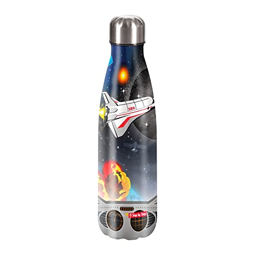 Step by Step Isolierte Trinkflasche aus Edelstahl, Sky Rocket, blau-schwarz, für kohlensäurehaltige Getränke, auslaufsicher, BPA-frei, 100% recycelbar, Schule & Freizeit, 0,5 Liter